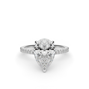 White Gold Pear Shape Diamond Hidden Halo Pave Engagement Ring With U Cut Setting